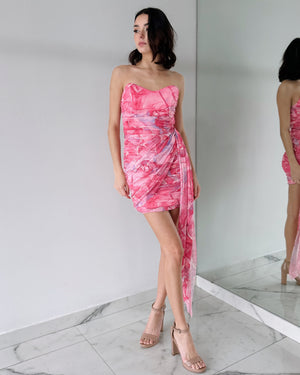 Pink Print Strapless Dress