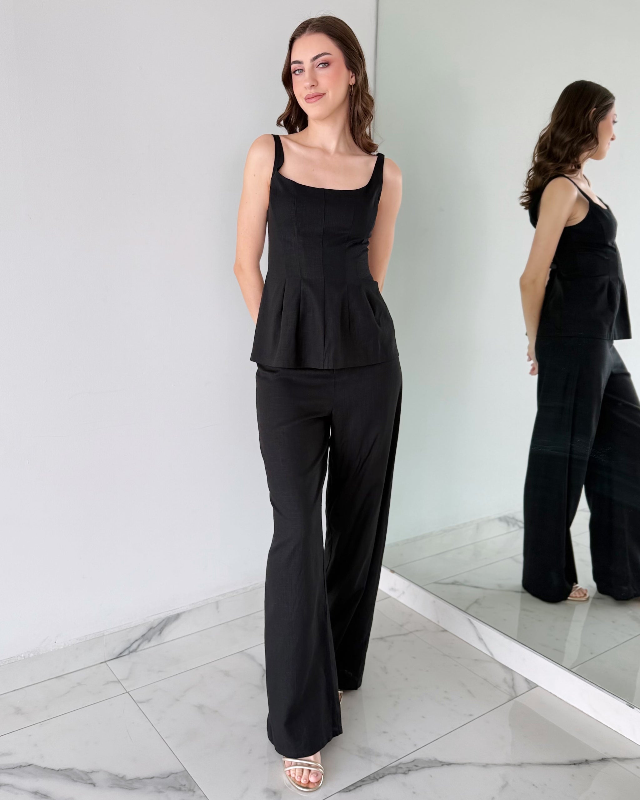 Black Top + Pant Two Piece Set