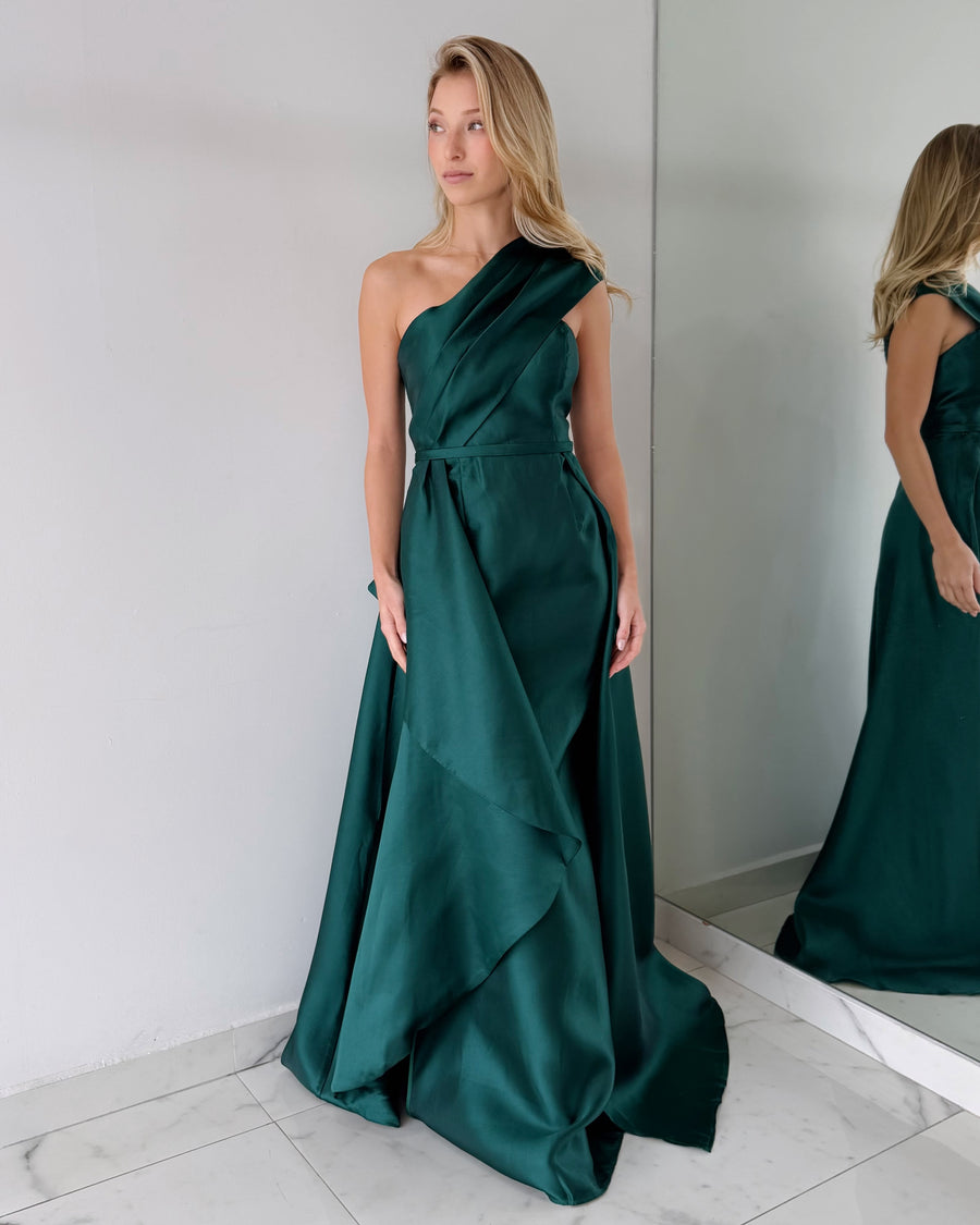 Emerald One Shoulder Gown Dress