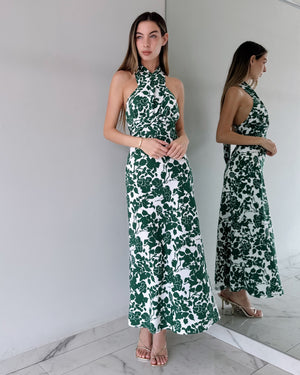 Green Floral Cross Midi Dress