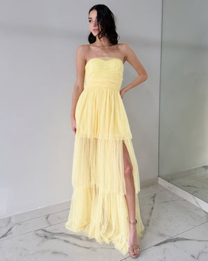 Lemon Strapless Tulle Gown Dress