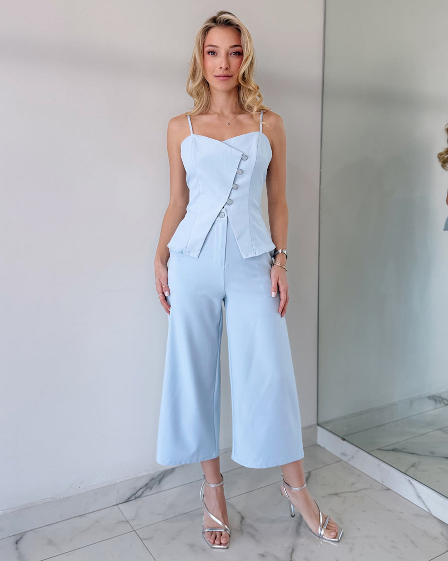 Baby Blue Detail Top + Pant Two Piece Set