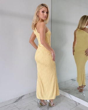 Yellow One Shoulder Bodycon Midi Dress