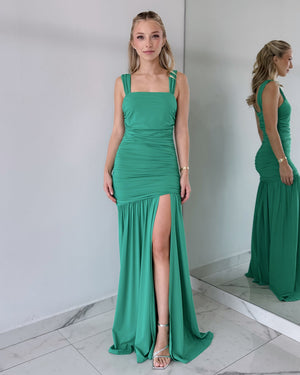 Green Bodycon Open Leg Gown Dress