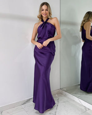 Purple Halter Gown Dress