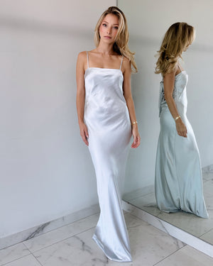 Gray Silk Bodycon Open Back Maxi Dress