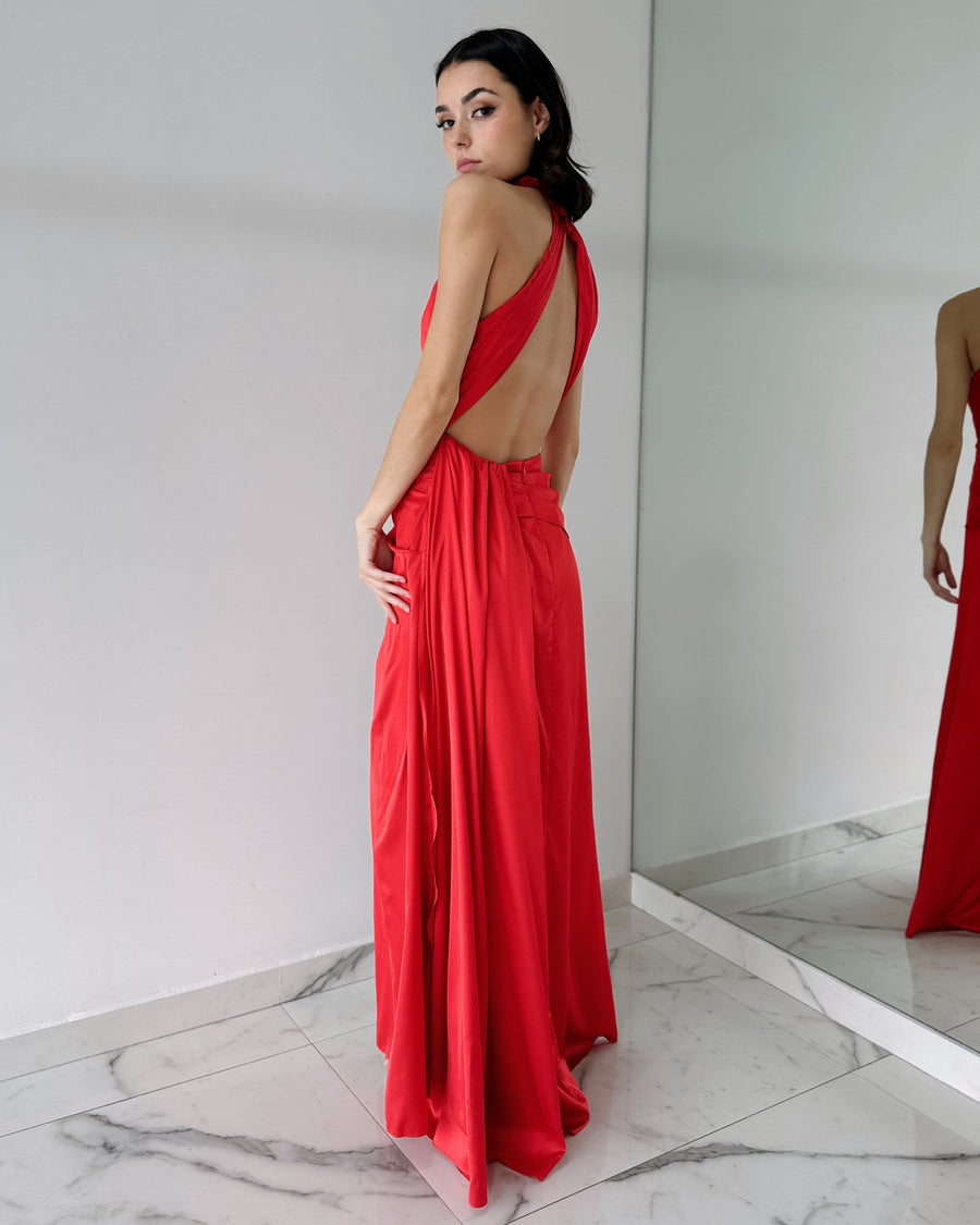 Red Open Back Gown Dress