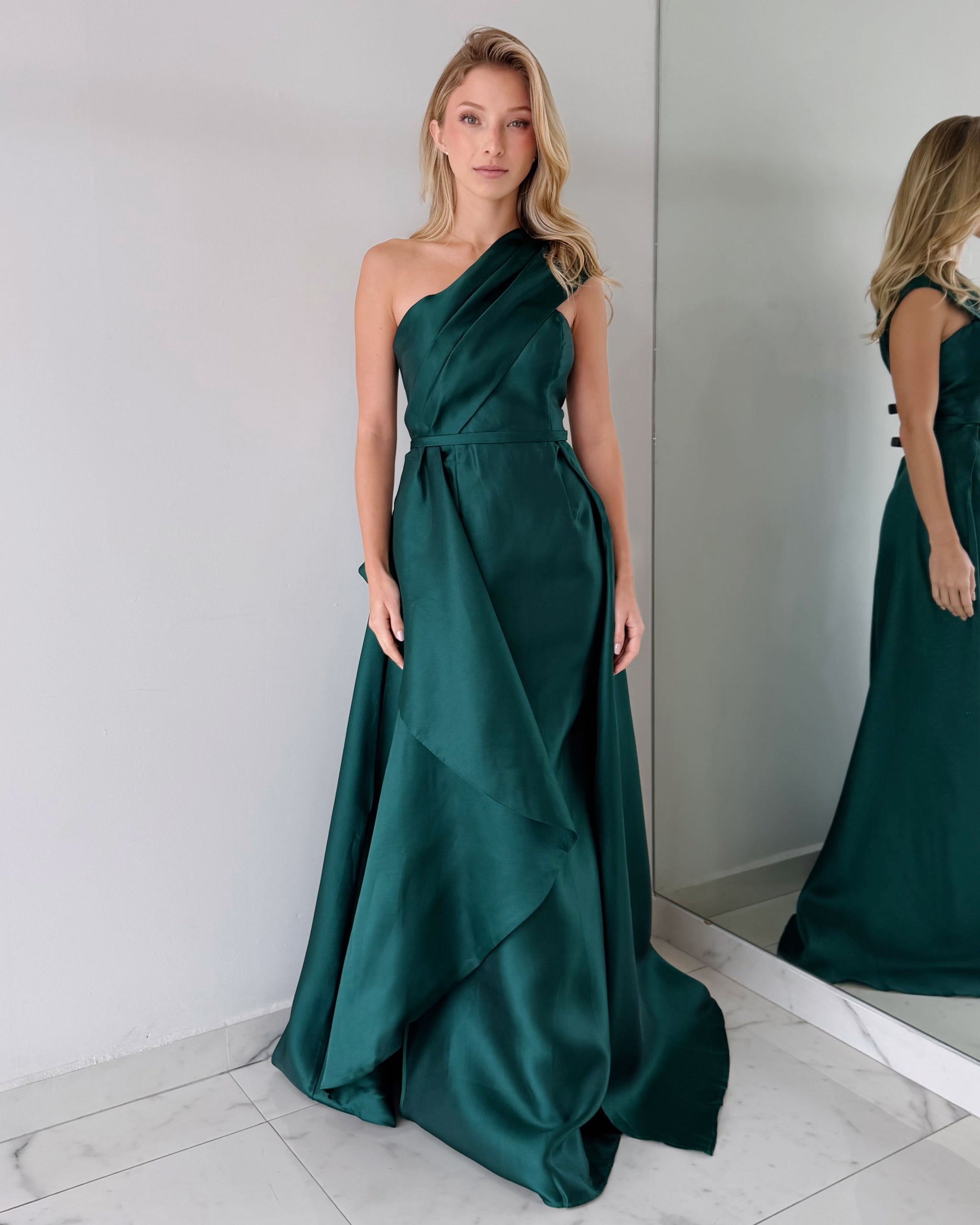 Emerald One Shoulder Gown Dress
