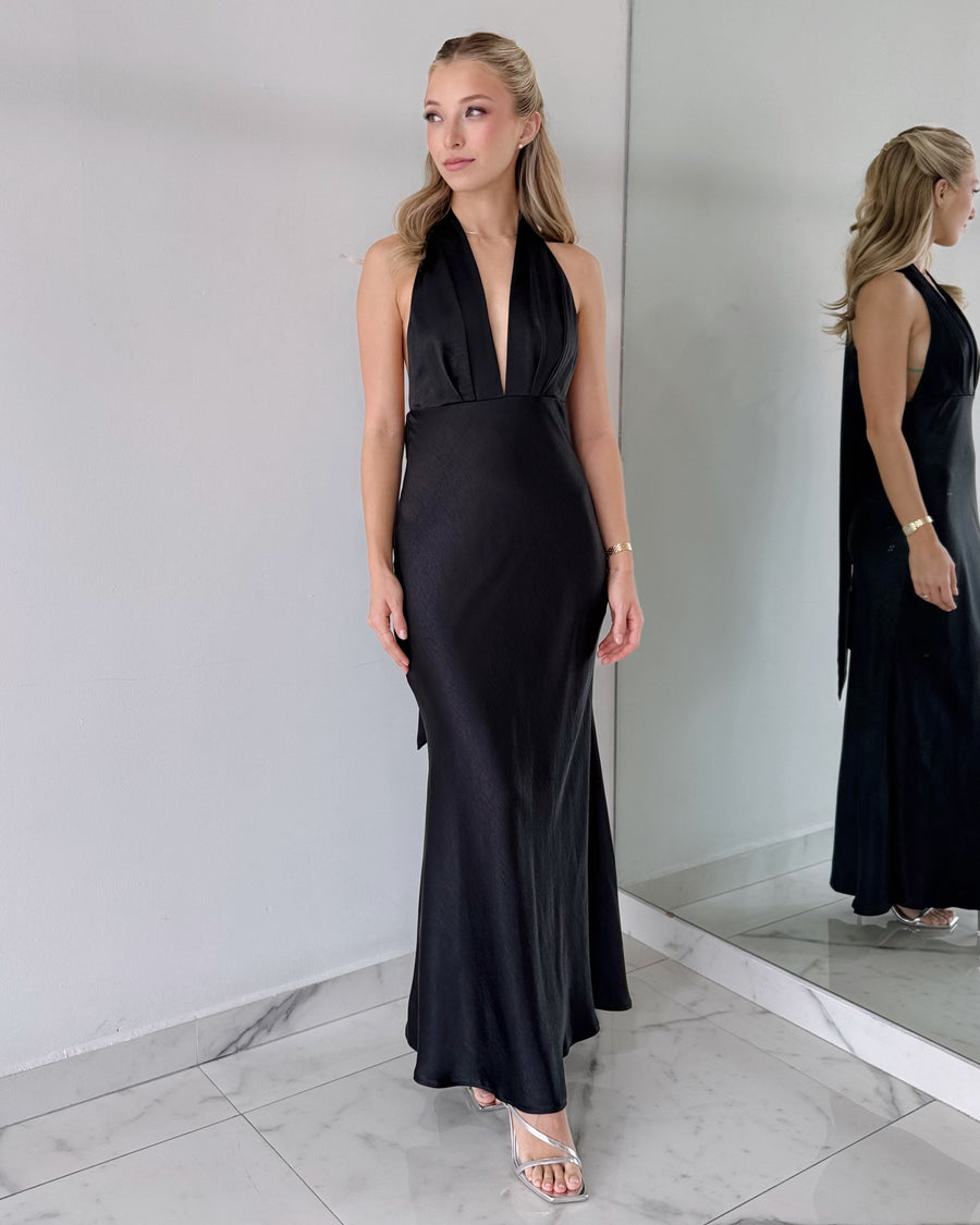 CM6080D Black Open Back Maxi Dress