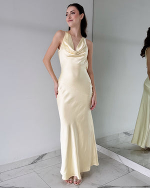Butter Yellow Open Back Gown Dress