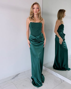 Emerald Green Strapless Gown Dress