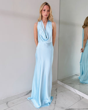 LD10664 Baby Blue Open Back Gown Dress