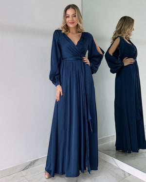 Navy Long Sleeve Gown Dress