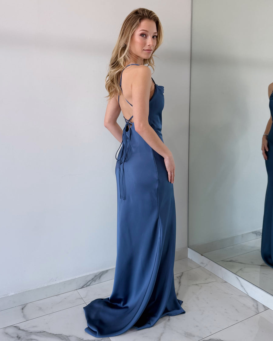 Blue Bodycon Strap Gown Dress