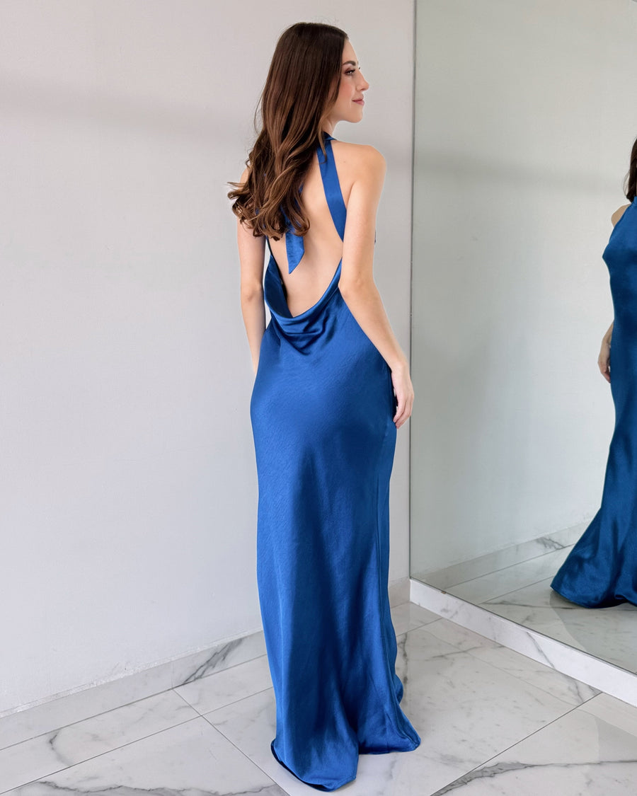 Royal Blue Open Back Gown Dress