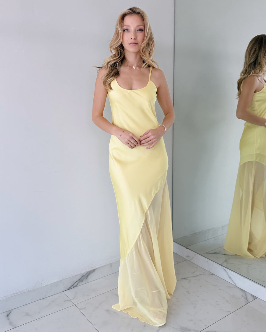 Yellow Silk Strap Gown Dress