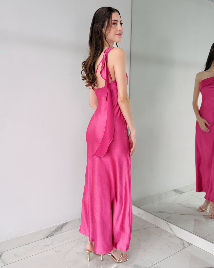 Magenta One Shoulder Detail Maxi Dress