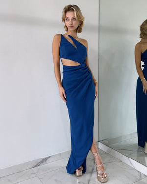 Blue Shoulder Detail Gown Dress