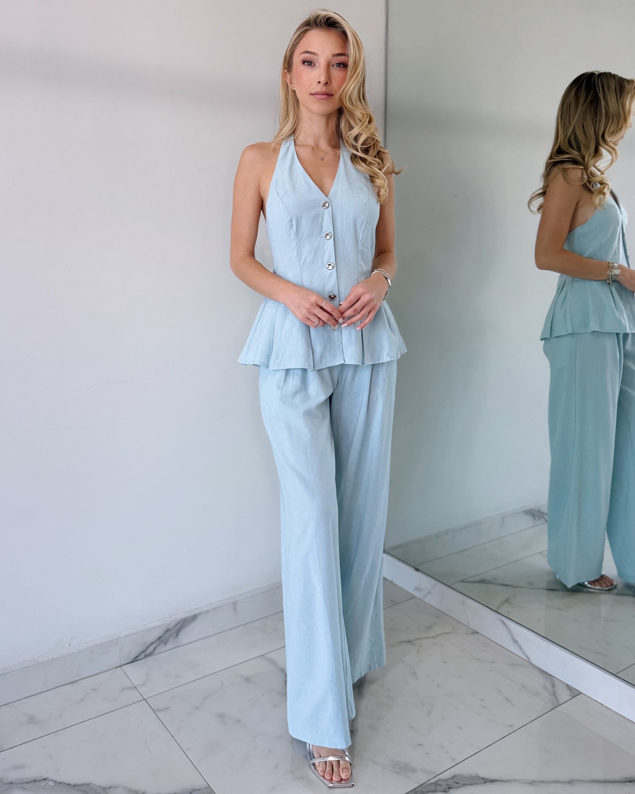 Baby Blue Top + Pant Two Piece Set