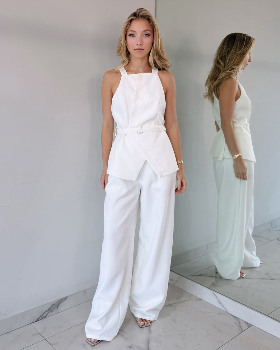 White Top + Pant Two Piece Set