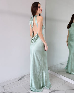 Sage Mint Open Back Gown Dress