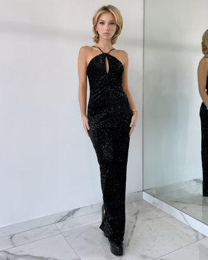 Black Sequin Gown Dress