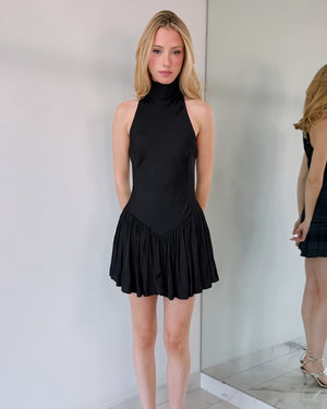 Black Halter Silk Mini Dress