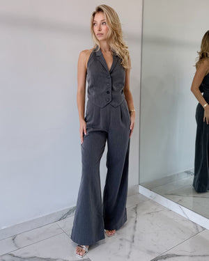 Gray Top + Pant Two Piece Set
