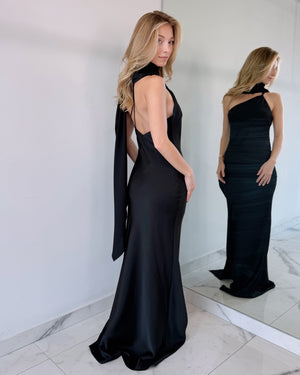 Black Choker One Shoulder Gown Dress
