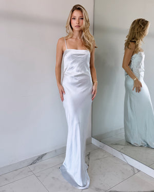 Gray Silk Bodycon Open Back Maxi Dress