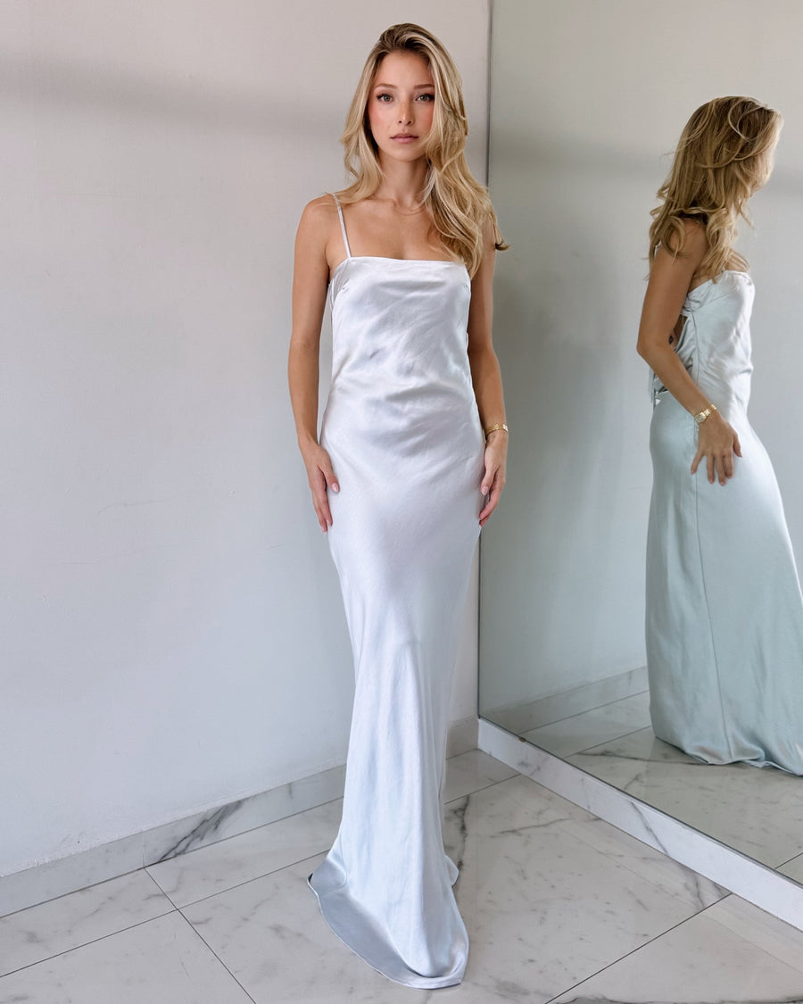 Gray Silk Bodycon Open Back Maxi Dress