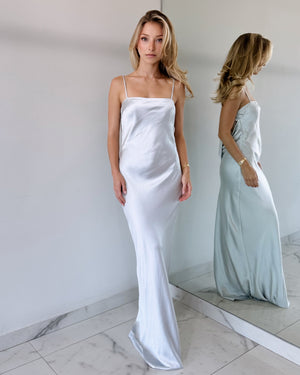 Gray Silk Bodycon Open Back Maxi Dress