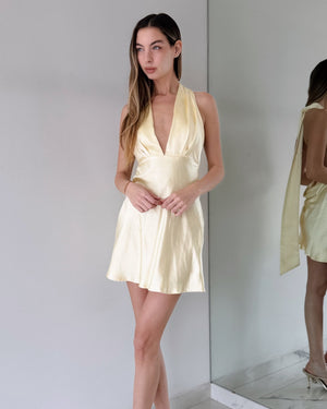 Yellow V Neck Mini Dress