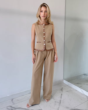 Nude Coffee Top + Pant Two Piece Set