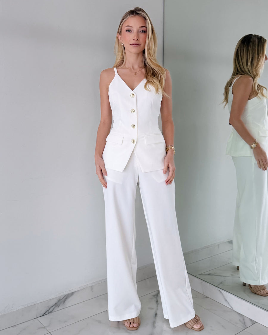 White Top + Pant Two Piece Set