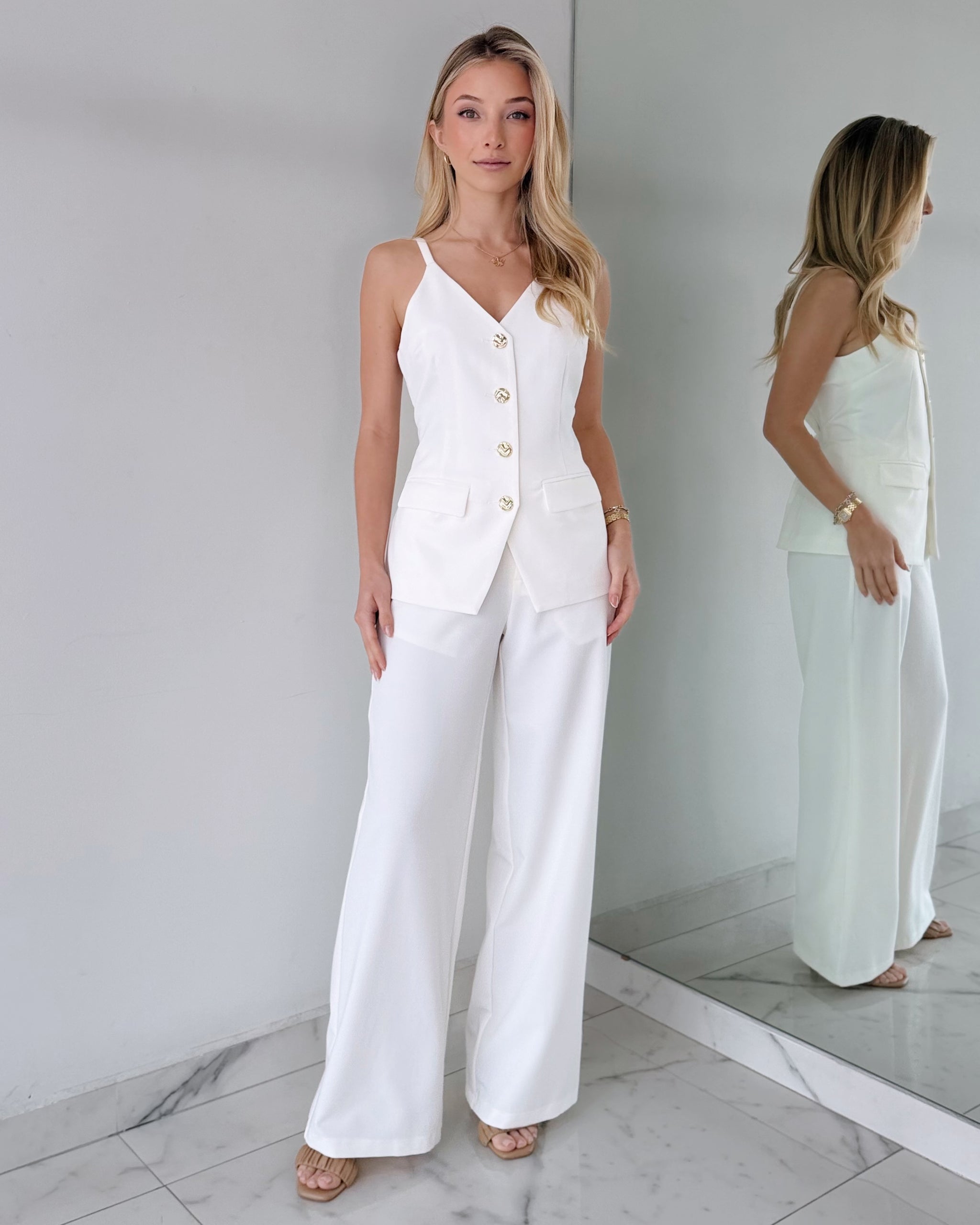 White Top + Pant Two Piece Set