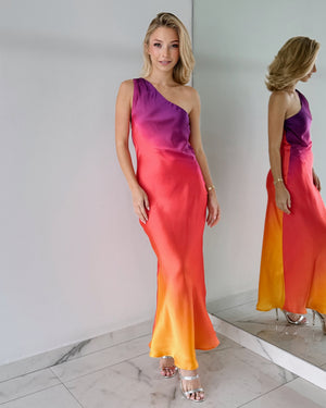 Purple Orange One Shoulder Maxi Dress