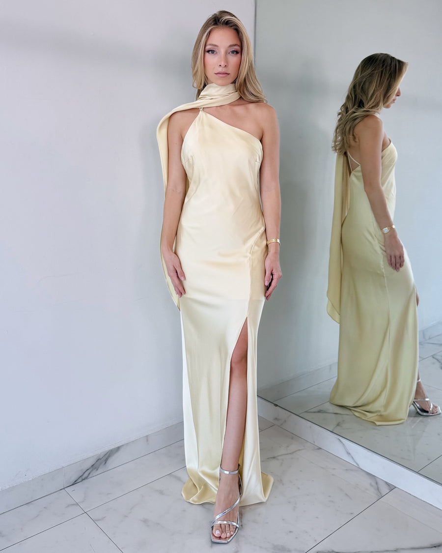 DI10051F0 Yellow Choker Gown Dress