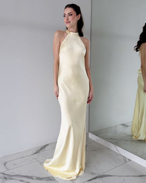 Butter Yellow Open Back Gown Dress