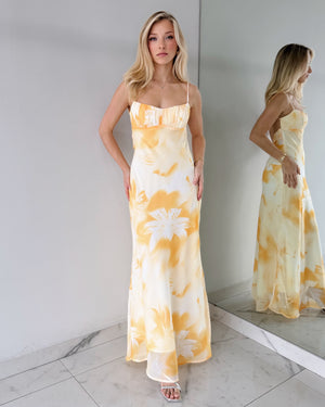Yellow Floral Open Back Maxi Dress