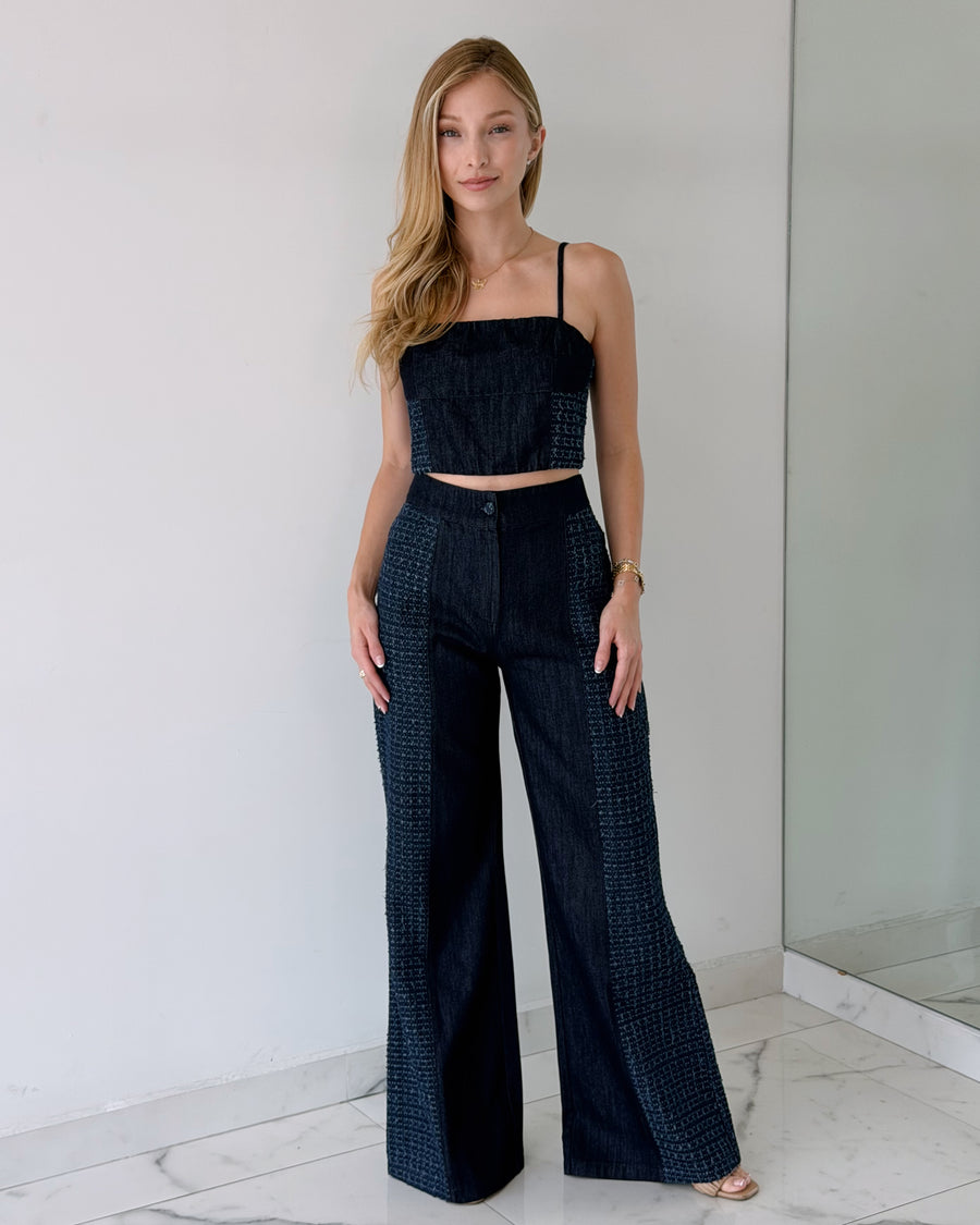 Blue Denim Top + Pant Two Piece Set