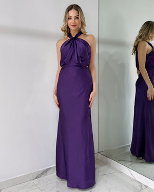 Purple Halter Gown Dress