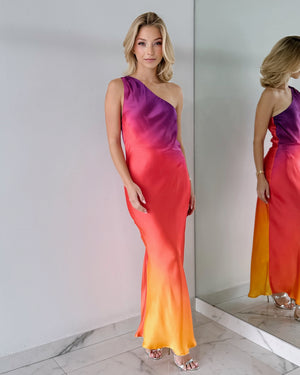 Purple Orange One Shoulder Maxi Dress