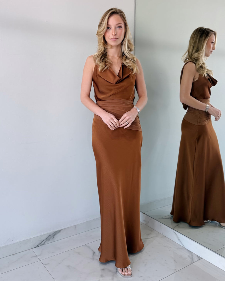Chocolate Coffee Open Back Maxi Dress