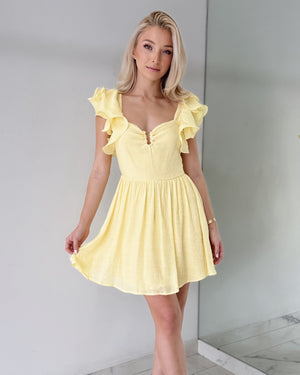 Yellow Ruffle V Neck Mini Dress