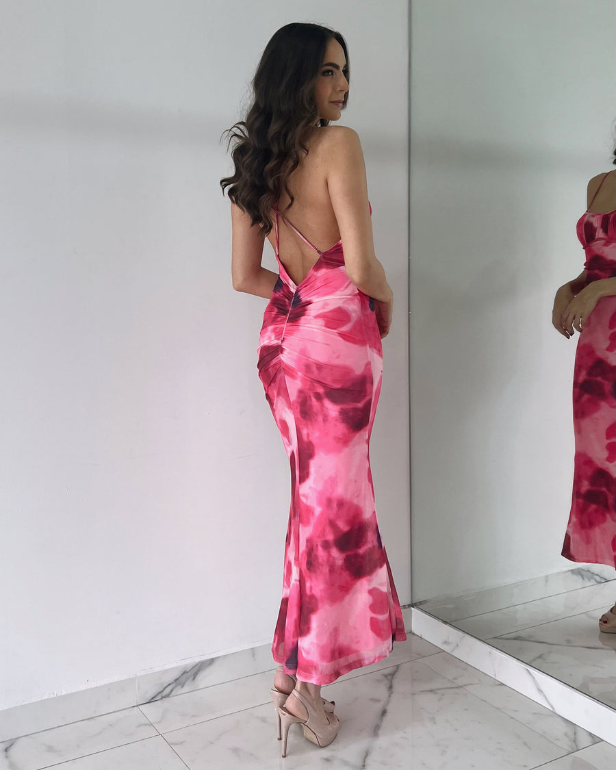 Pink Tie Dye Open Back Maxi Dress