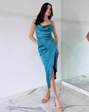 Turquoise Silk Midi Dress