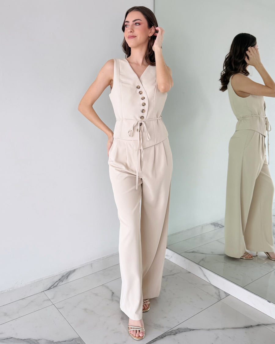 Nude Asymmetric Top + Pant Two Piece Set