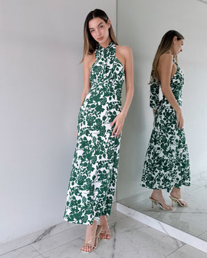 Green Floral Cross Midi Dress