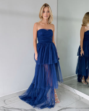 Blue Tulle Gown Dress